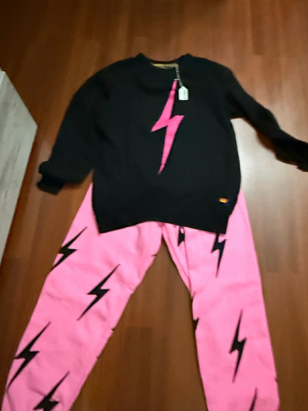 Aviator Nation Black Pullover with Hot Pink Lightning Pink Pants